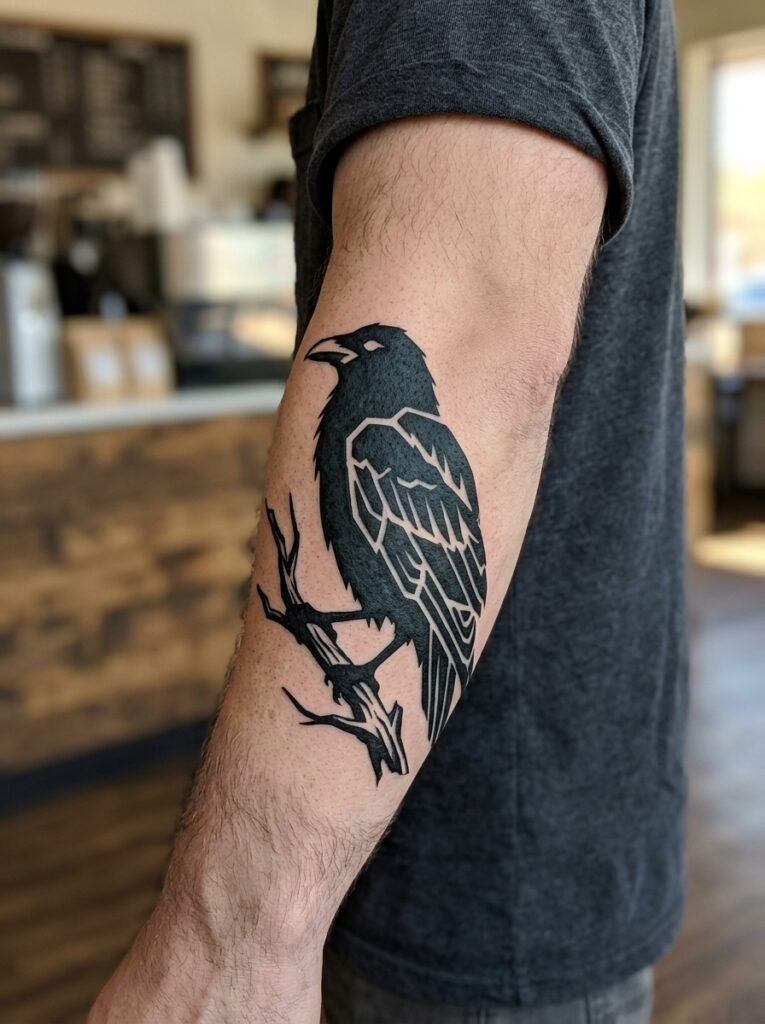 blackwork raven tattoo