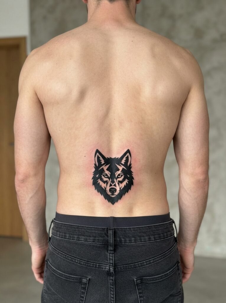 blackwork wolf tattoo
