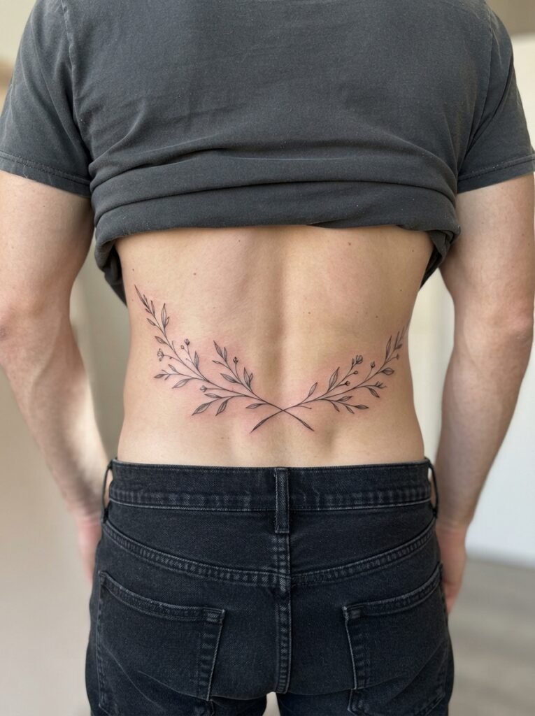 fine line lower back tattoo