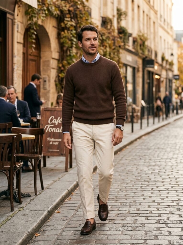 brown monochrome outfit men