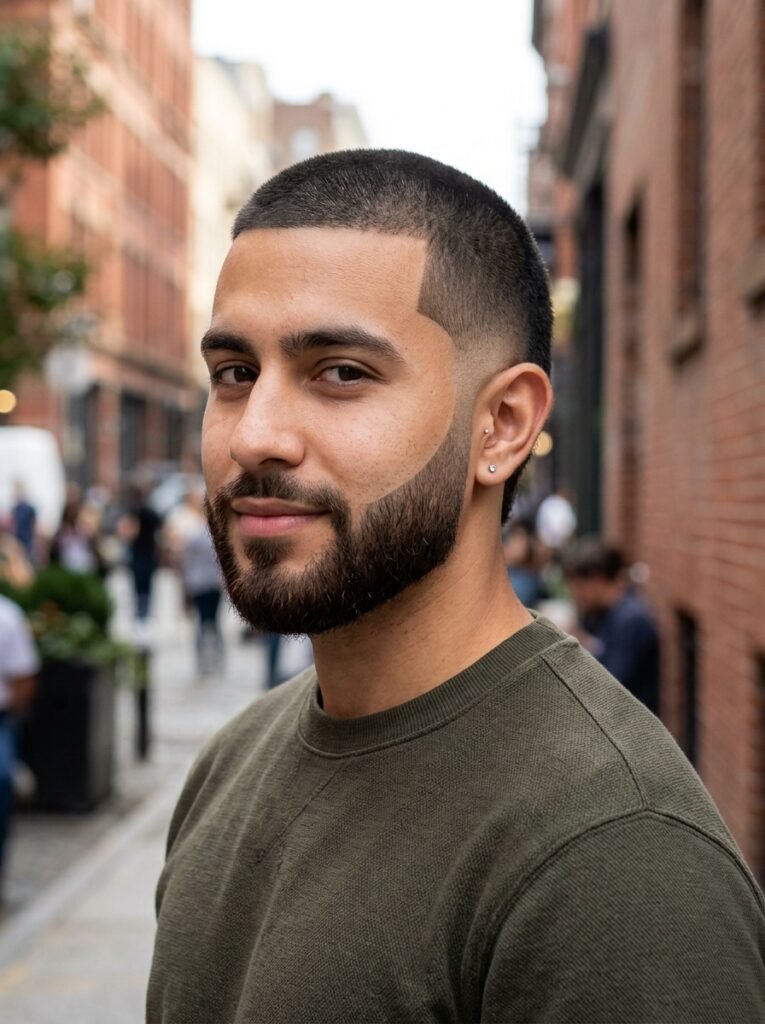 burst fade buzz cut beard