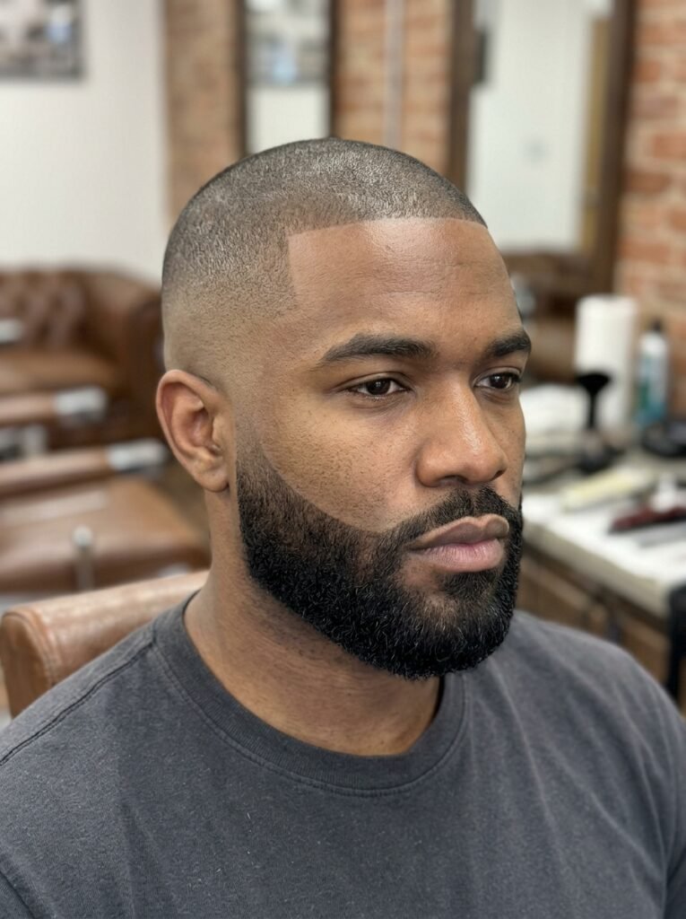 skin fade sculpted beard