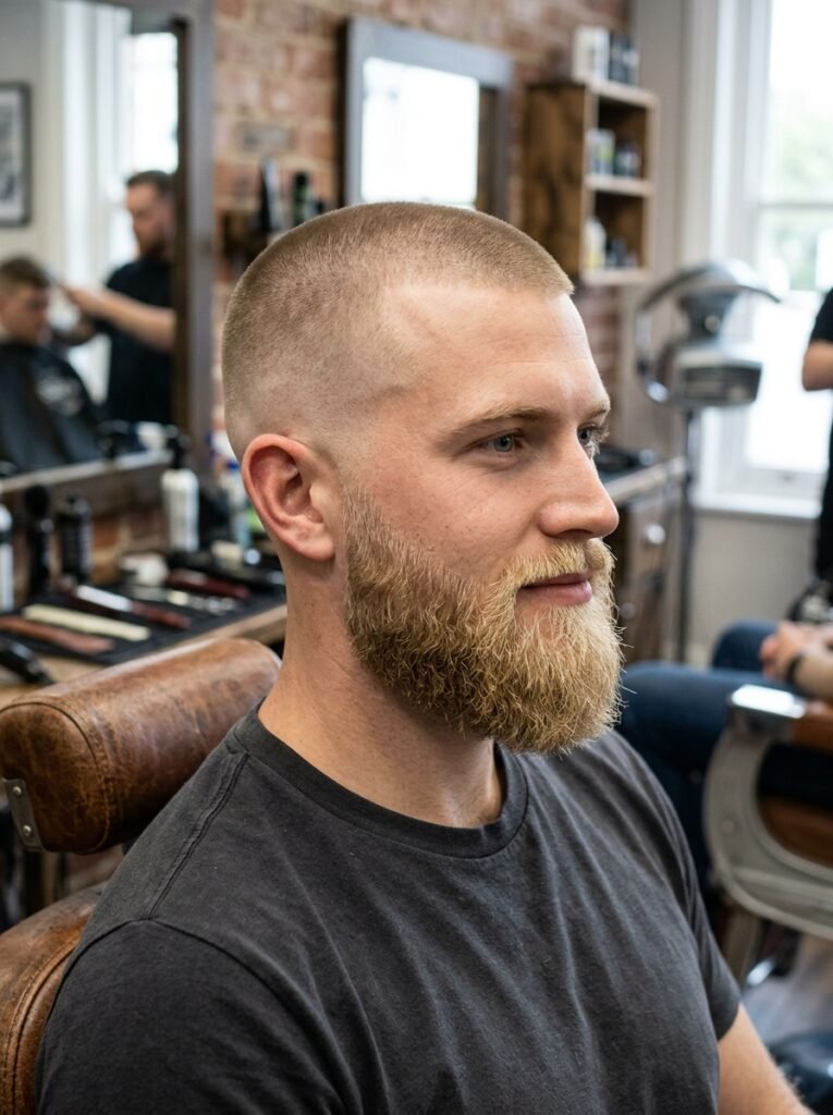 skin fade blond beard style