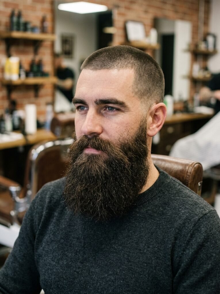 taper buzz with long beard