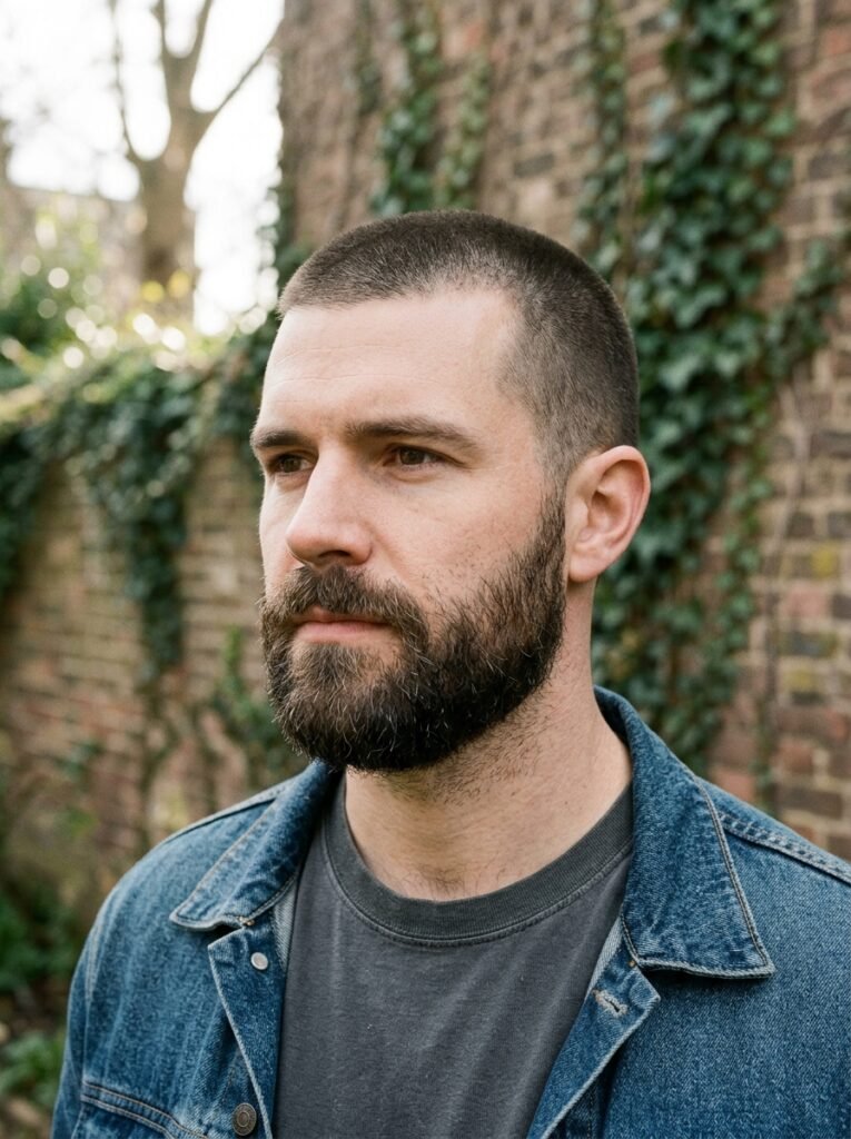 classic buzz cut with beard
