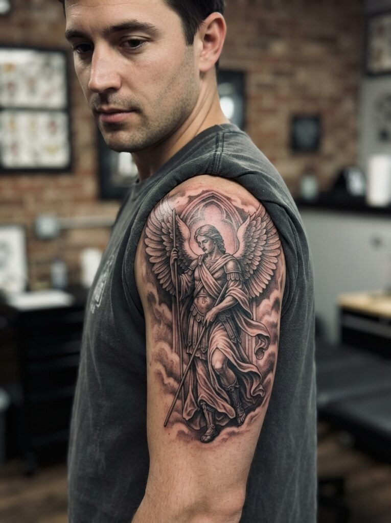 angel christian tattoo men