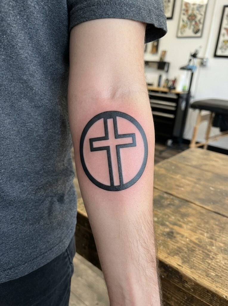 circle cross christian tattoo