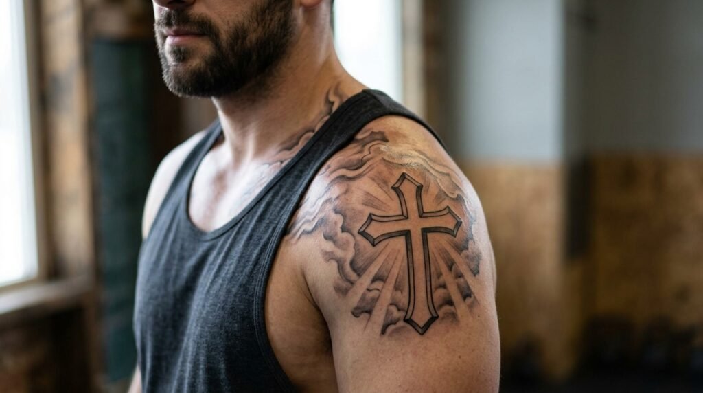 Cross Shoulder Tattoo