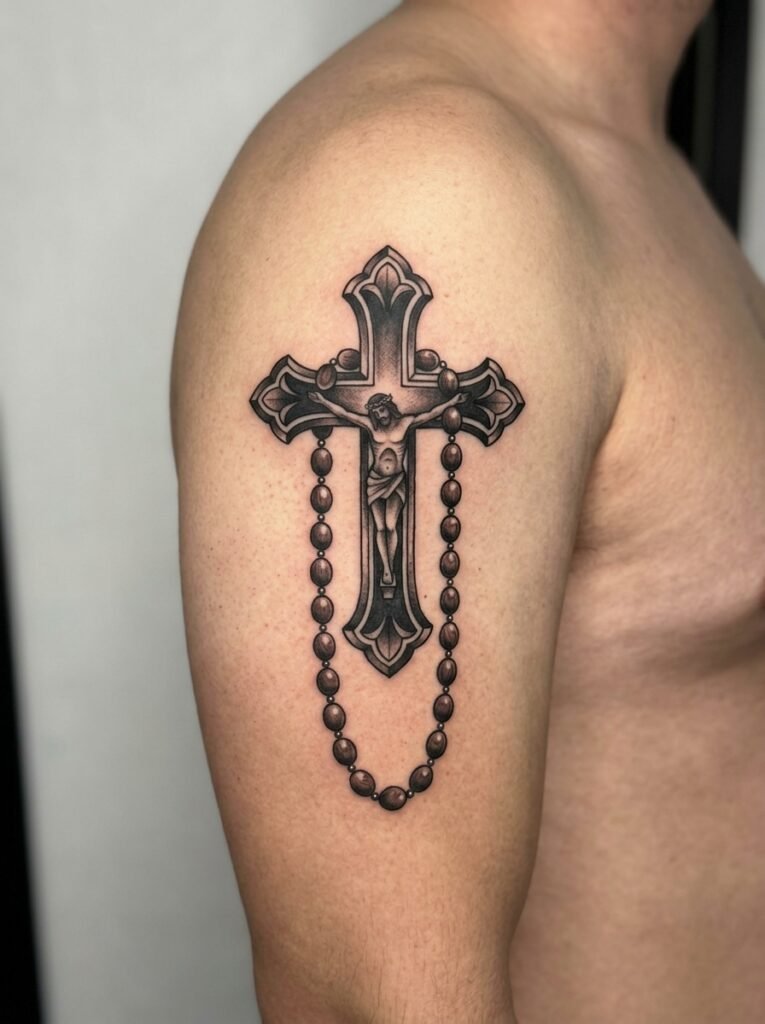 Cross Rosary Tattoo Ideas