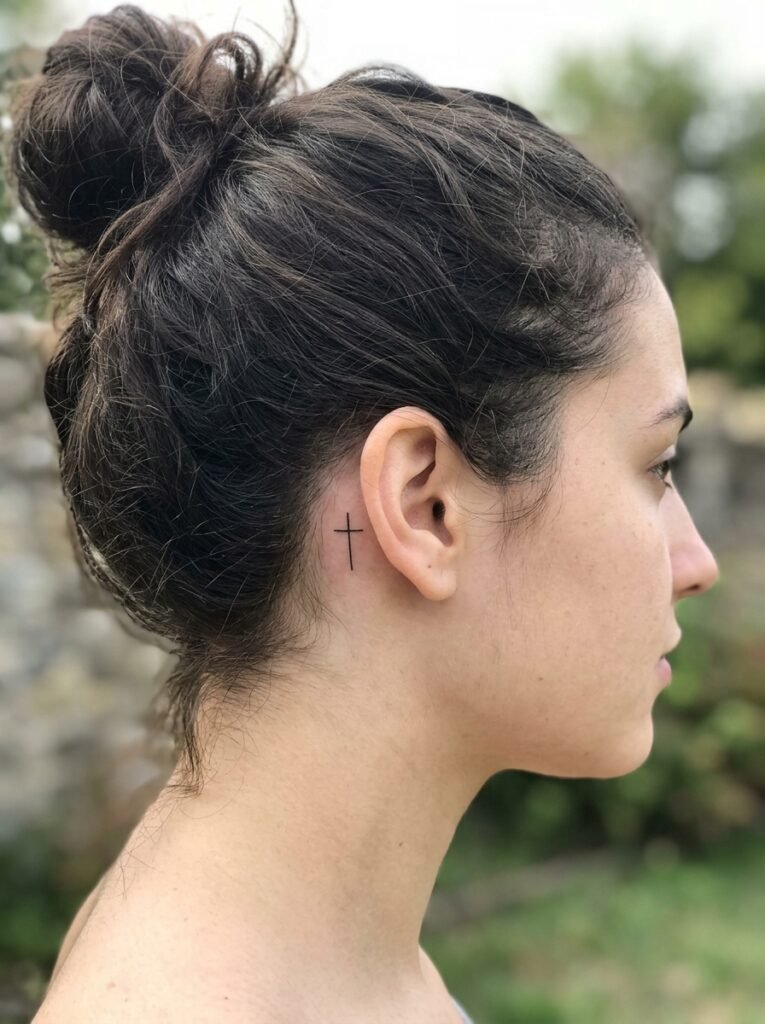 Behind Ear Cross Tattoo Ideas