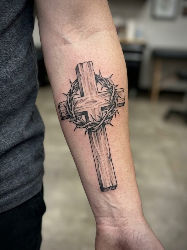 Crown Of Thorns Cross Tattoo