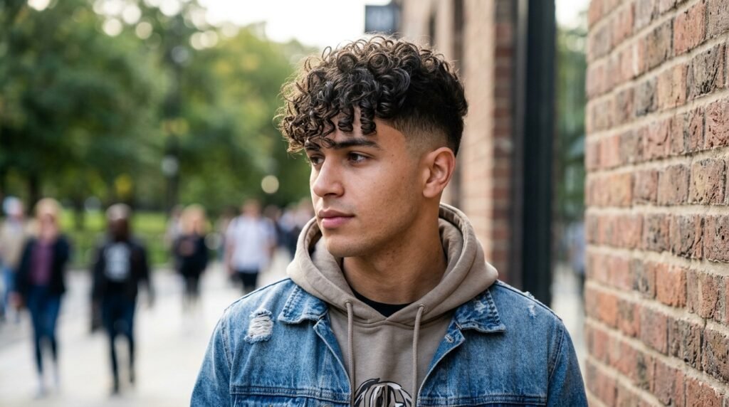 curly fringe mid fade