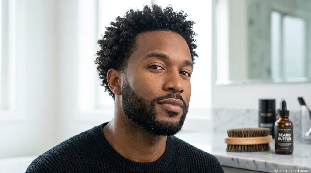 curly short boxed beard