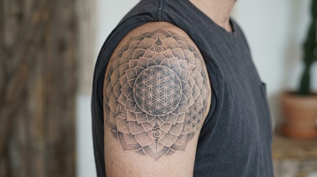 dotwork mandala tattoo
