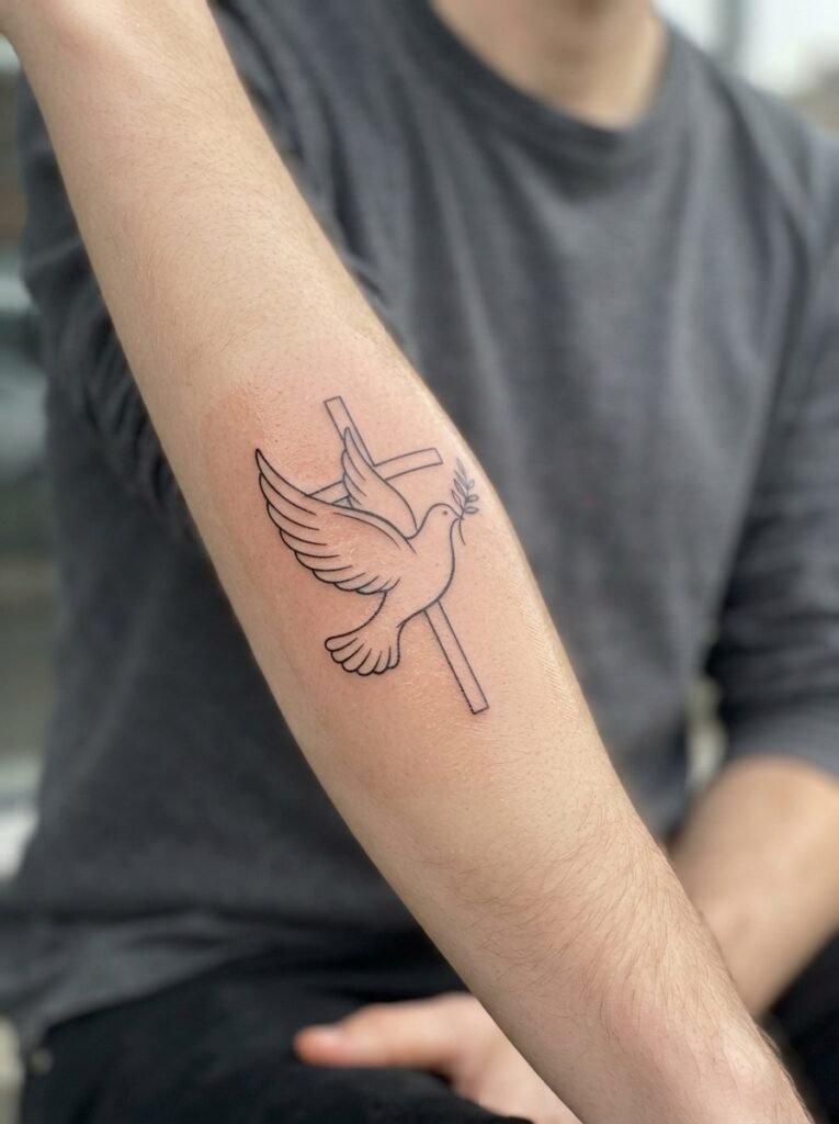 dove and cross tattoo