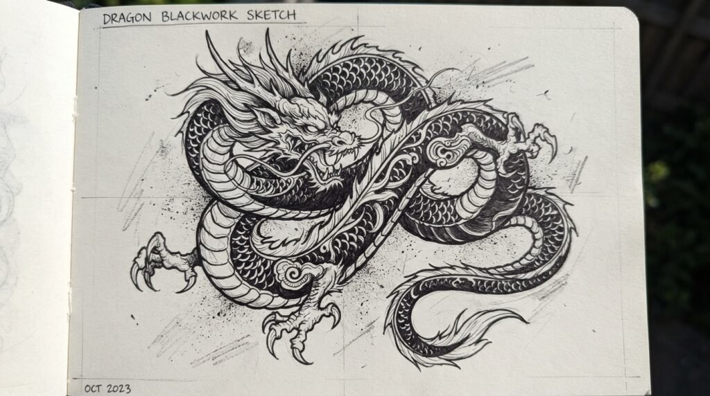 Dragon Blackwork Sketch