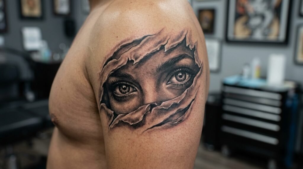 ripped skin eye tattoo