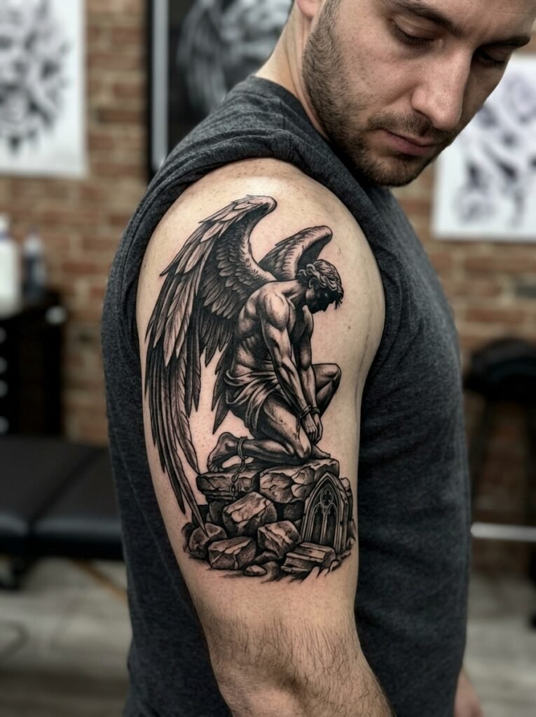 Angel caido tattoo for men
