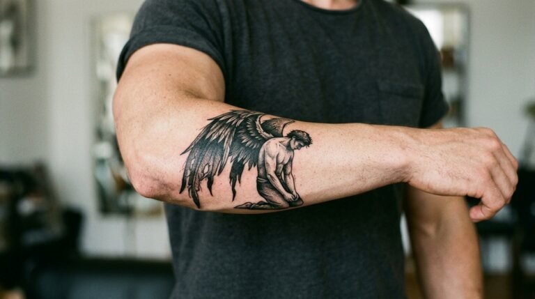 Fallen angel tattoo for men