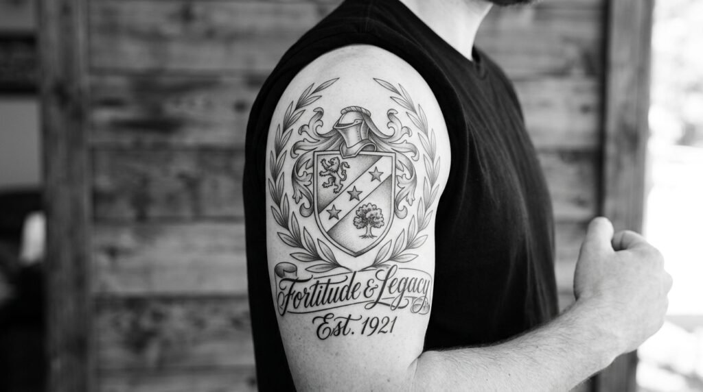 family crest half sleeve tattoo