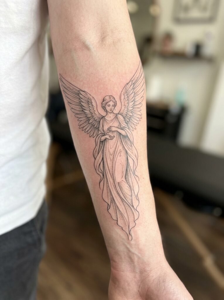 angel forearm tattoo