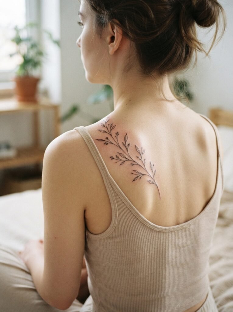 fine line shoulder blade tattoo
