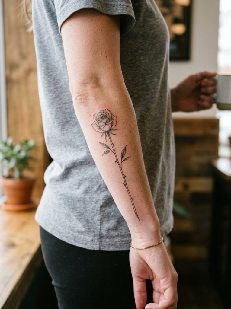 fine line forearm tattoo