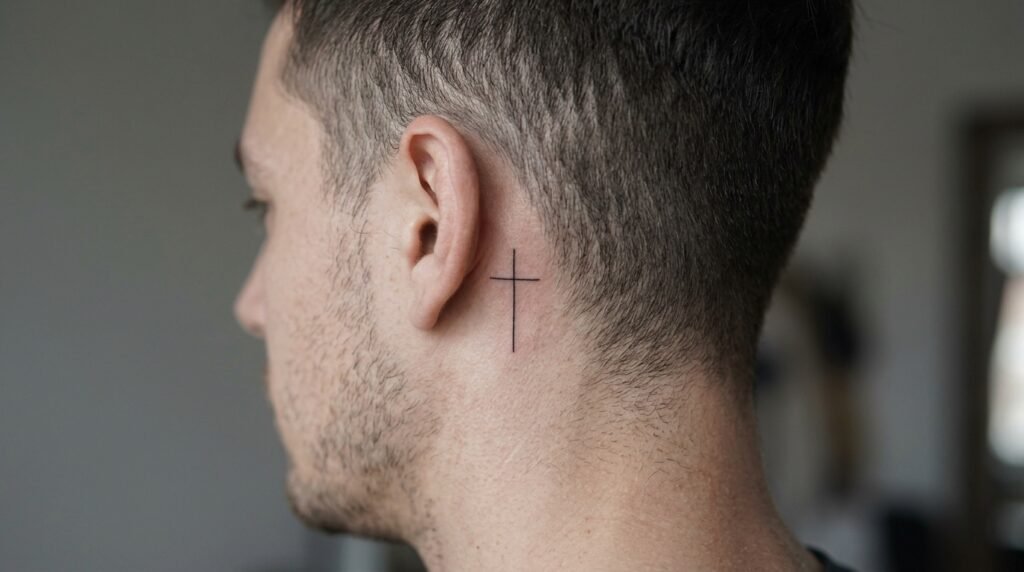  Fine Line Cross Tattoo