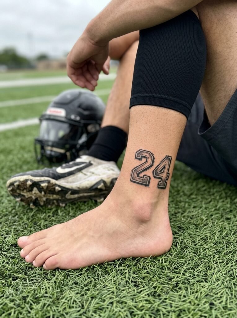 Football jersey number tattoo