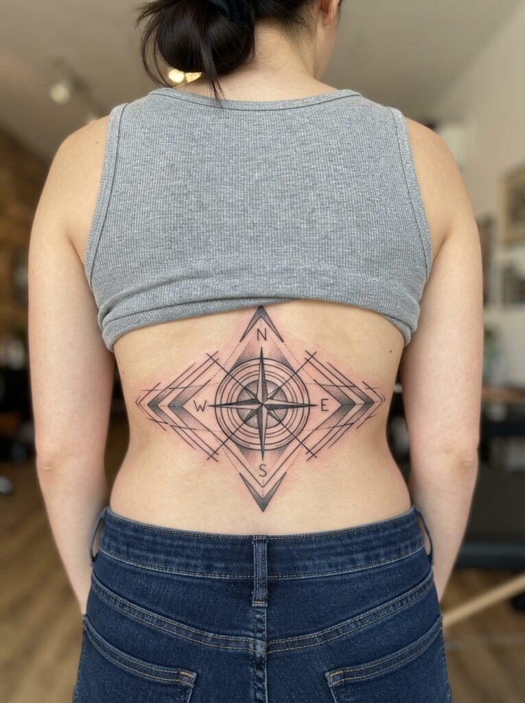 geometric lower back tattoo