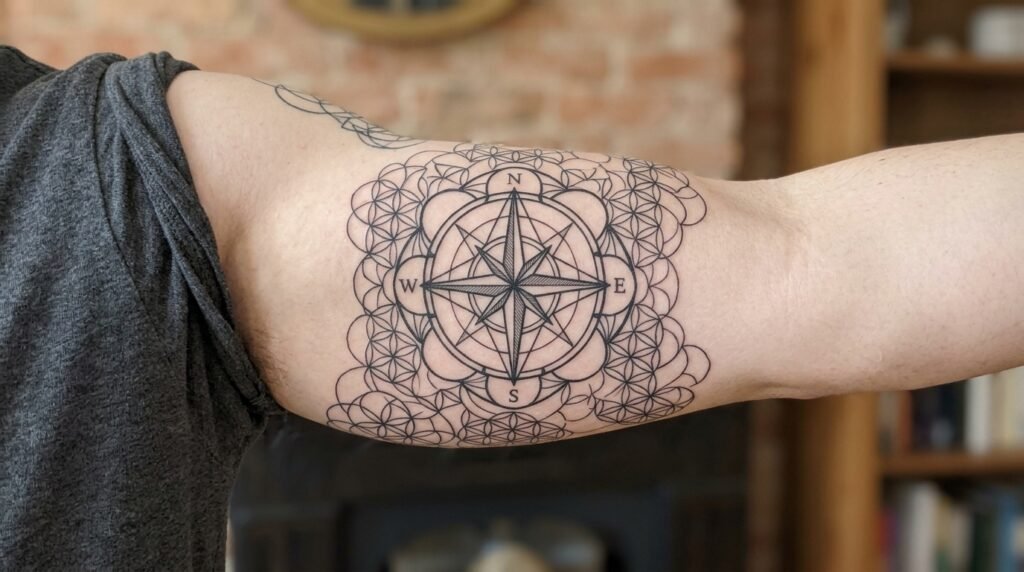 geometric compass tattoo