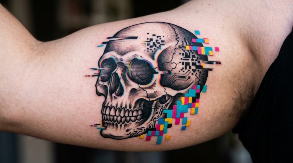 Glitch Skull Tattoo