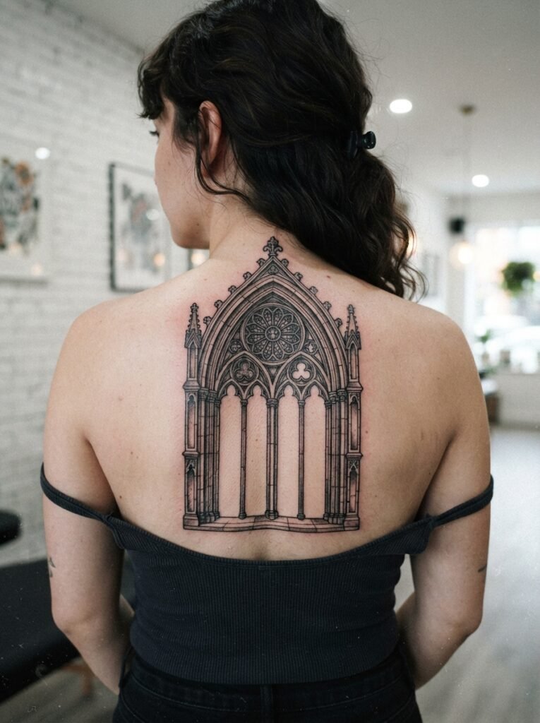 architectural back tattoo