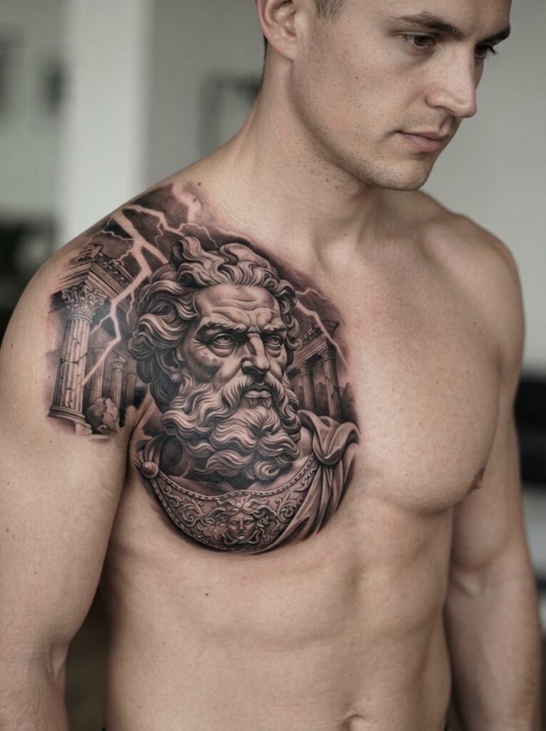 greek god chest tattoo