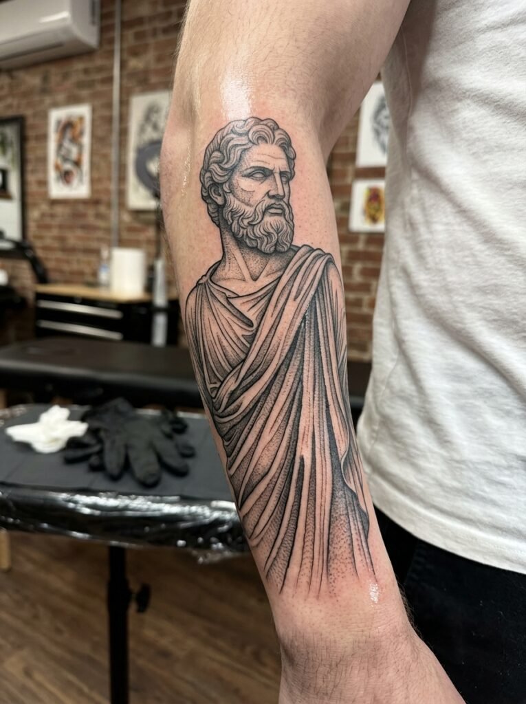 Greek god forearm tattoo