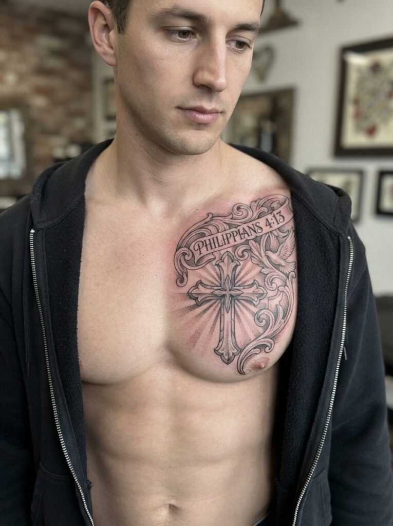 half chest tattoo men ideas christian