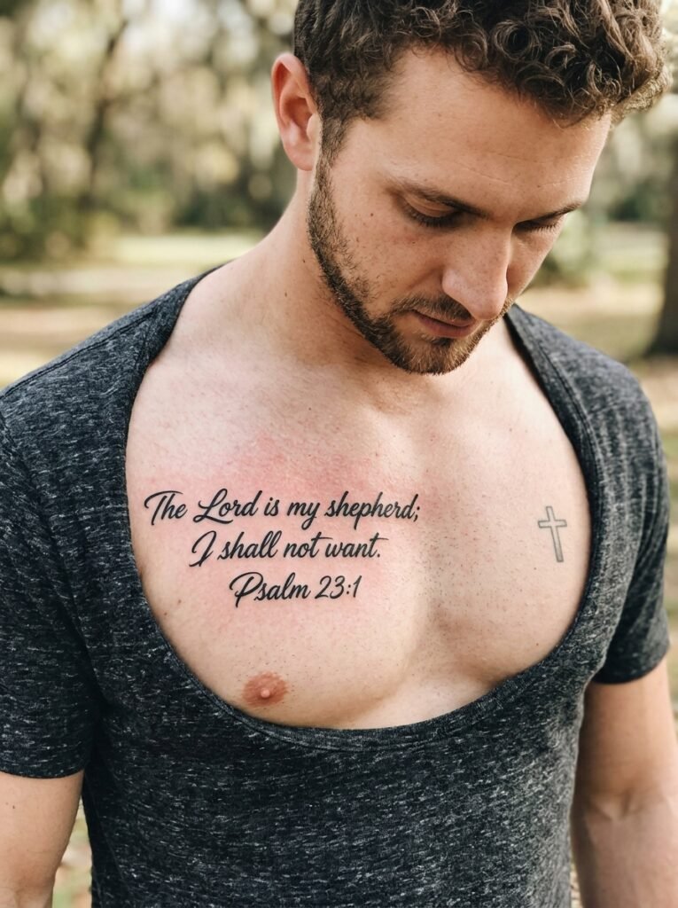 half chest bible verse tattoo
