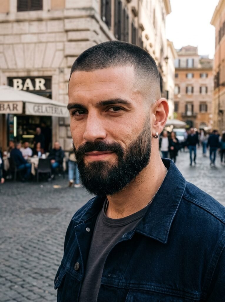 high fade Italian beard look