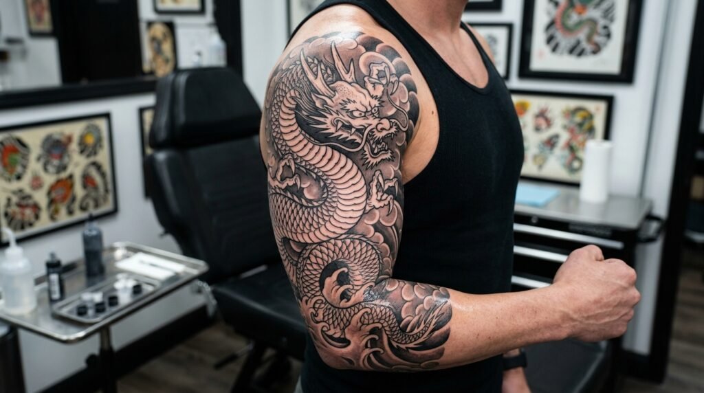dragon half sleeve tattoo