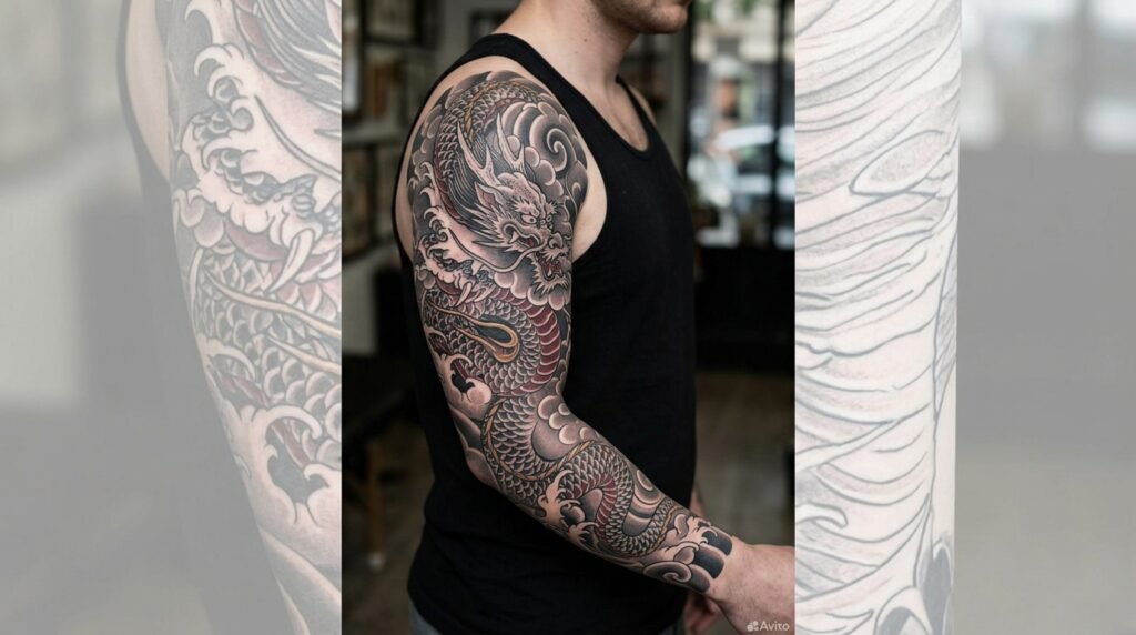 Japanese dragon sleeve tattoo