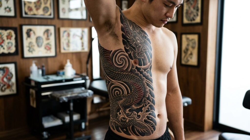 dragon side belly tattoo