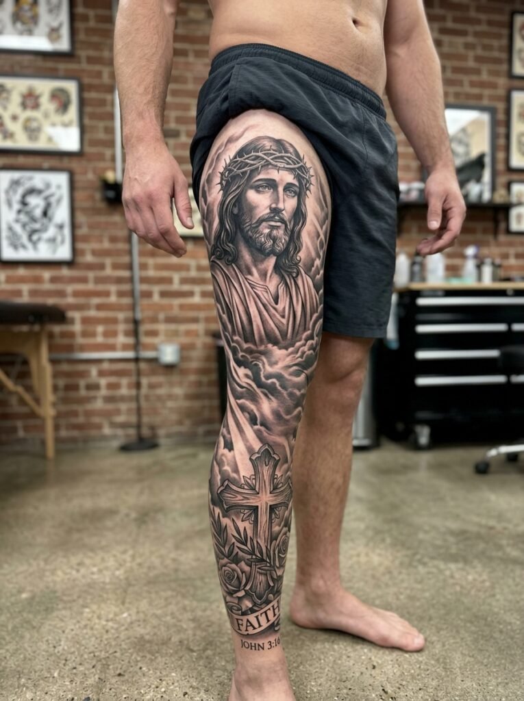Jesus Leg Tattoo Portrait