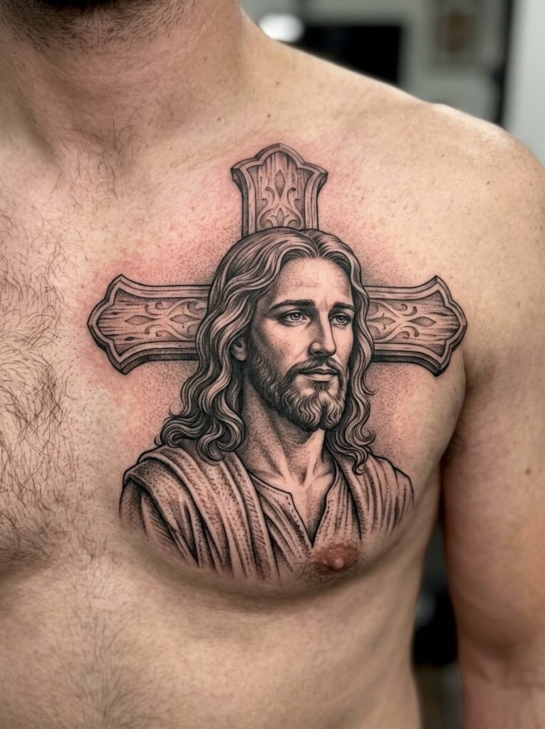 Jesus Behind Sacred Cross