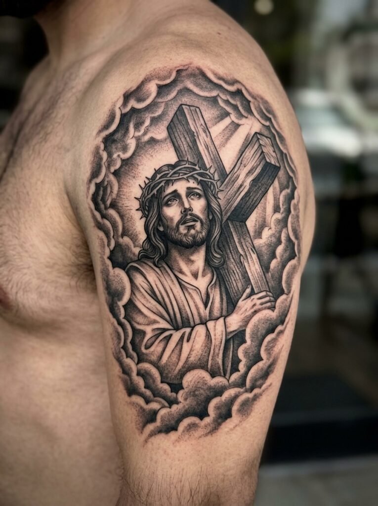 Jesus Cross Cloud Scene