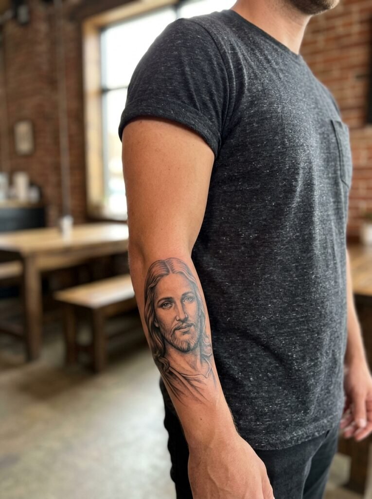 Jesus Forearm Tattoo