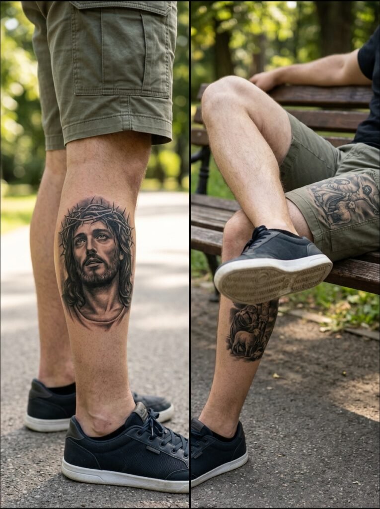 Jesus Leg Tattoo