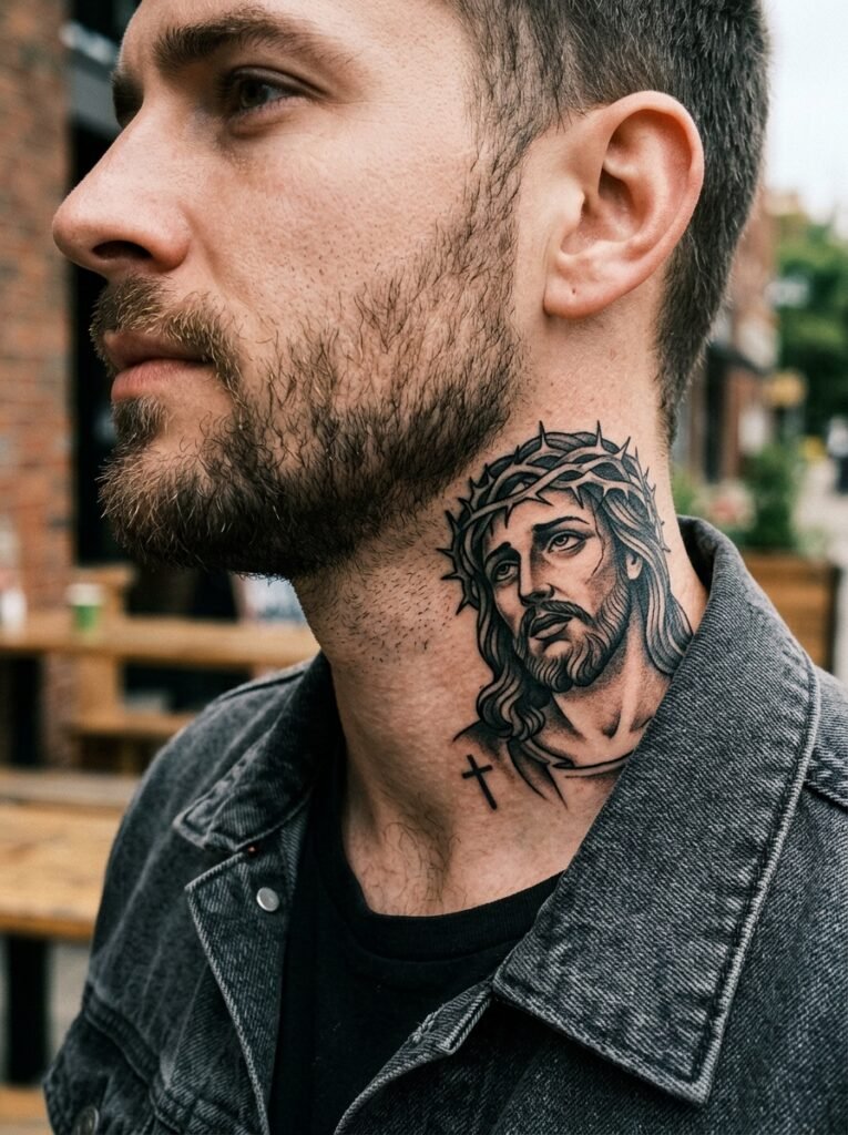 Jesus Neck Tattoo