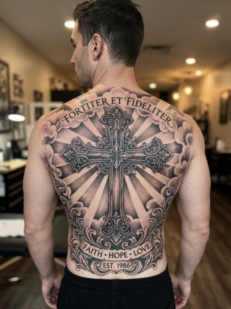 Cross Back Tattoo Ideas
