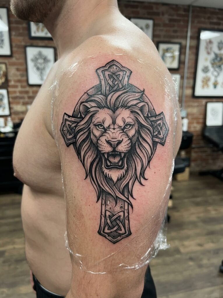 Lion Cross Tattoo Ideas