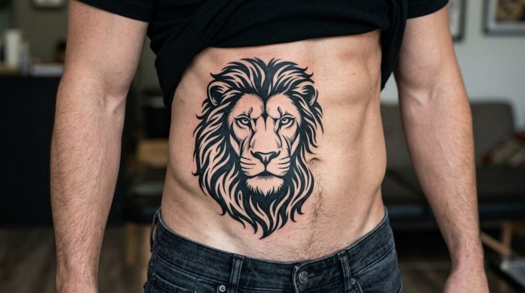 lion lower belly tattoo